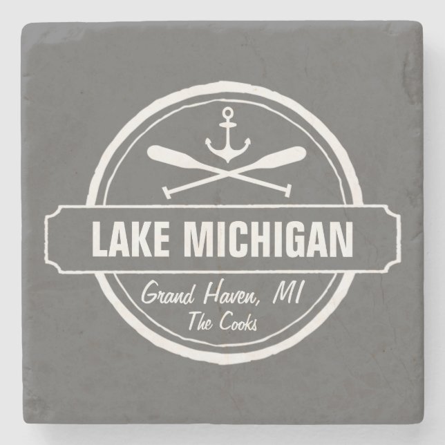 Michigansee, kundenspezifische Stadt, Name, Anker, Steinuntersetzer (Vorderseite)