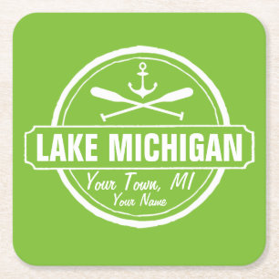 Michiganssee, Zollstadt, Name, Anker, Paddel Rechteckiger Pappuntersetzer