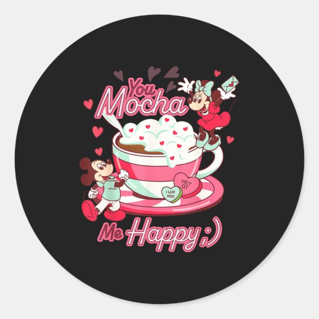 Mickey &amp; Minnie Valentine's Day You Mocha Me H Runder Aufkleber (Vorderseite)
