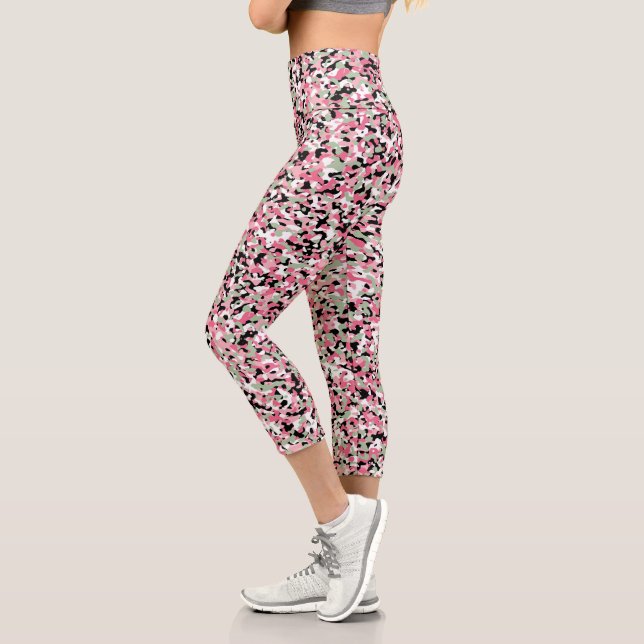 Micro Camo Rose Vert Haut Taille Capri Leggings (Gauche)