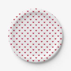 Micro Hearts Cherry Red - Weiß Pappteller