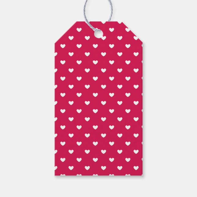 Micro Hearts Weiß - Himbeere Geschenkanhänger (Vorderseite)