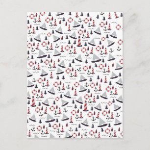 Micro Nautical Pattern Vintager Style Druck. Postkarte