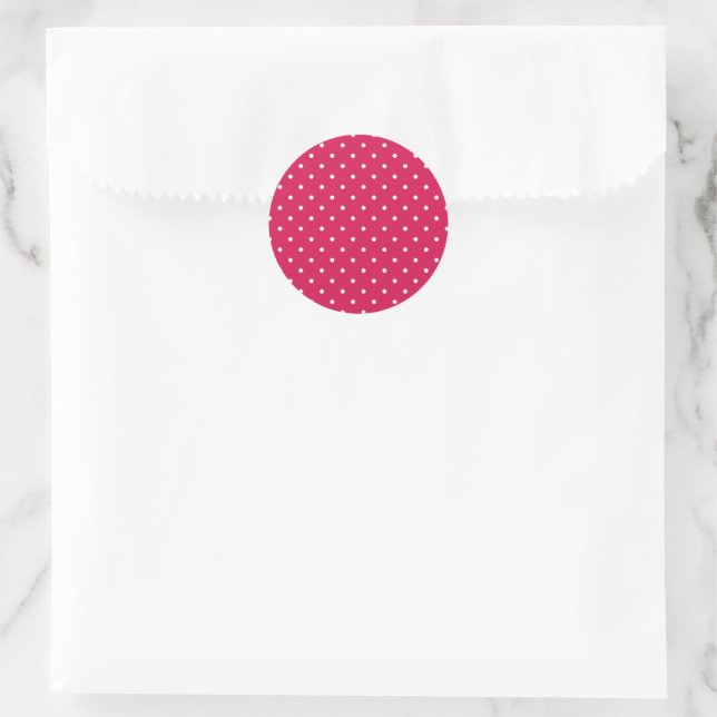 Micro Polka Dot White - Raspberry Runder Aufkleber (Tasche)
