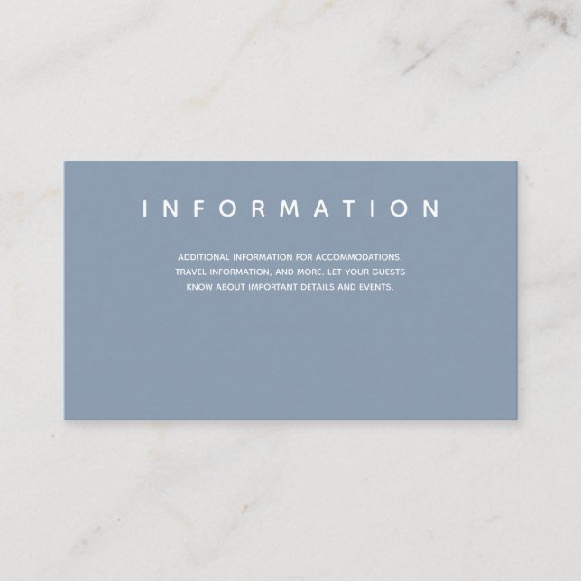 Micro Wedding Blue White Typografy Information Begleitkarte (Vorderseite)