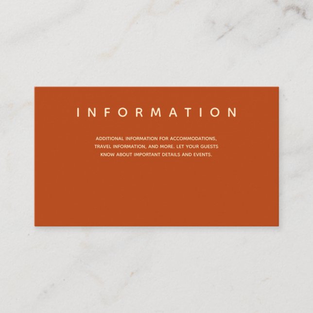 Micro Wedding Burnt Orange Typografy Information Begleitkarte (Vorderseite)