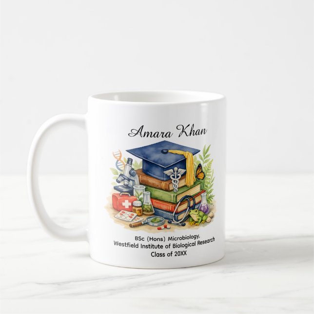 🎓Microbiology Graduate  Custom Name & Degree Kaffeetasse (Links)