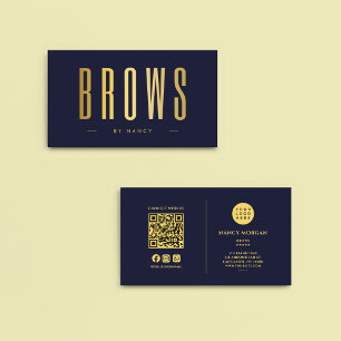 Microblading Augenbrauen QR Code Logo Navy und Gol Visitenkarte