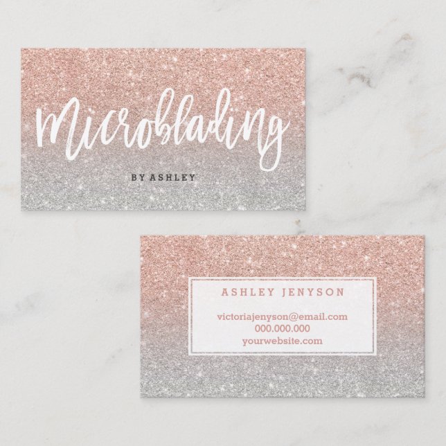 Microblading elegantes Typografiesilber-Rosengold Visitenkarte (Vorne/Hinten)