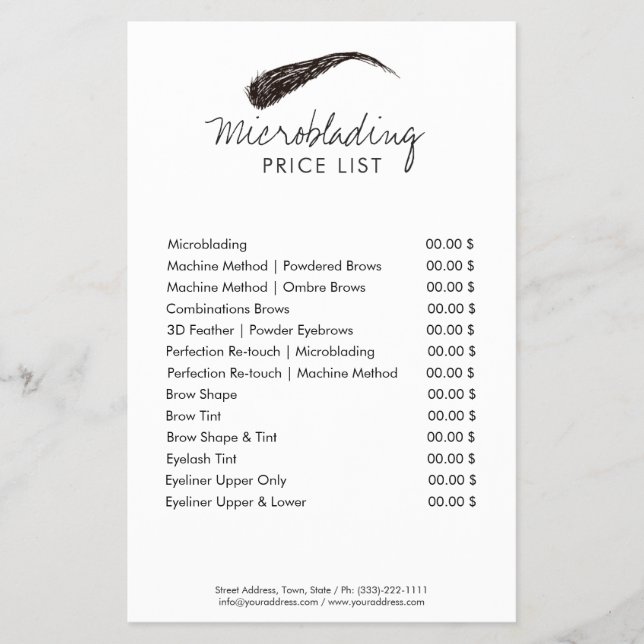 Microblading Eyebrow Shape Tattoo Price List Flyer (Vorne)