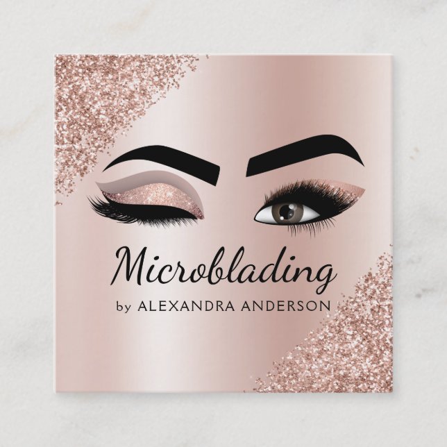 Microblading Eyebrows Brows Glitzer Rose Gold Pink Quadratische Visitenkarte (Vorderseite)