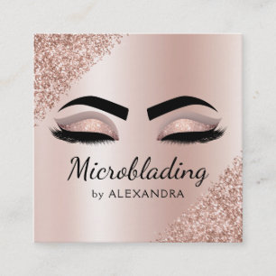 Microblading Eyebrows Brows Glitzer Rose Gold Pink Quadratische Visitenkarte