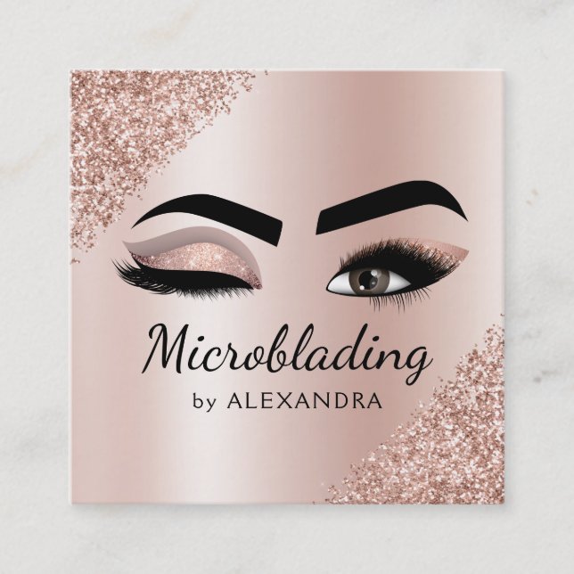 Microblading Eyebrows Brows Glitzer Rose Gold Pink Quadratische Visitenkarte (Vorderseite)