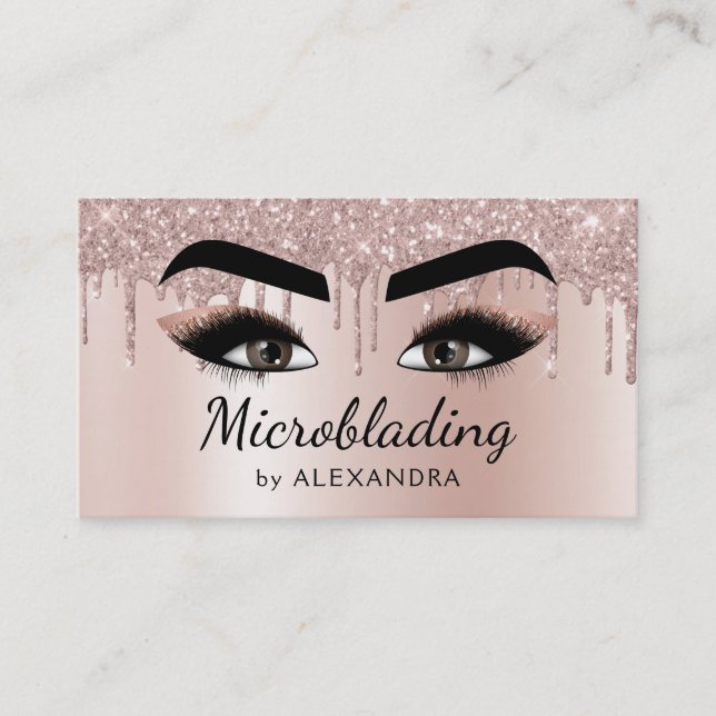 Microblading Eyebrows Brows Glitzer Rose Gold Pink Visitenkarte (Vorderseite)