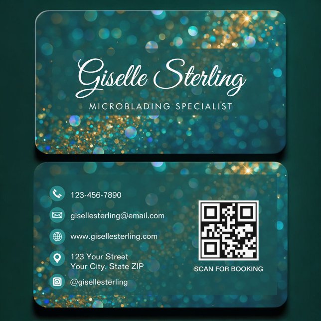 Microblading Green Gold QR-Code Professionell Visitenkarte (Von Creator hochgeladen)