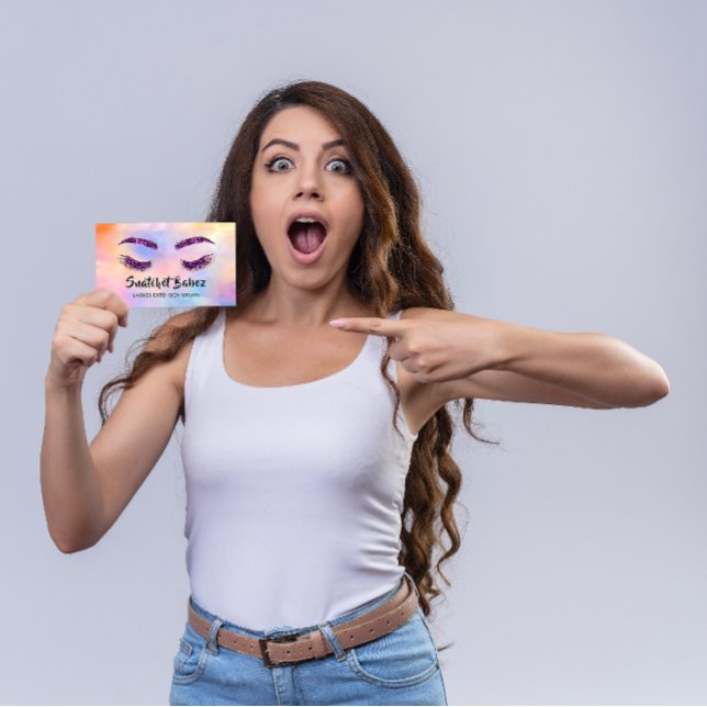 Microblading Makeup Eyelash Lila Holograph Logo Visitenkarte (Microblading Makeup Eyelash Purple Holograph Logo Business Card)