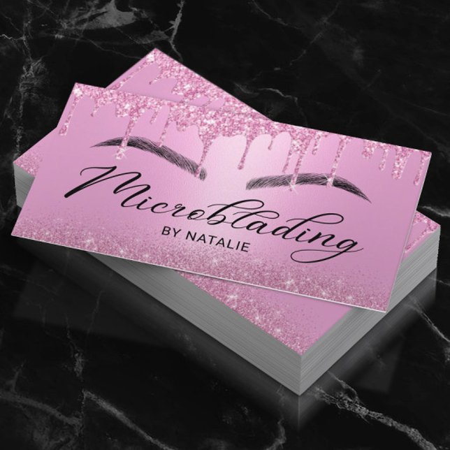 Microblading Pink Glitzer Tropfen Typografie Unter Visitenkarte (Von Creator hochgeladen)