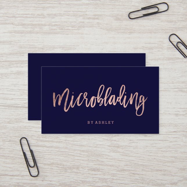 Microblading Rosengoldtypographie-Marineblau Visitenkarte (Vorderseite/Rückseite Beispiel)