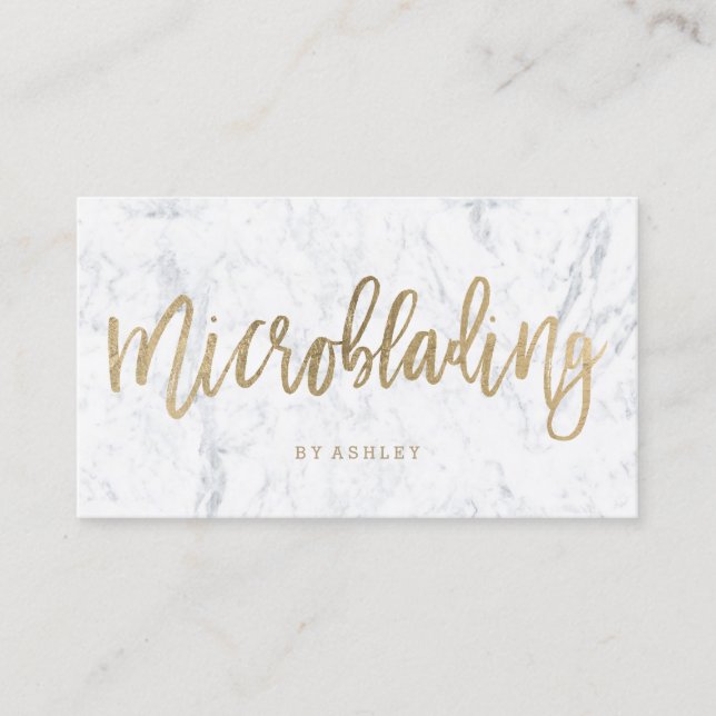 Microblading schicker Goldtypographie-Weißmarmor Visitenkarte (Vorderseite)
