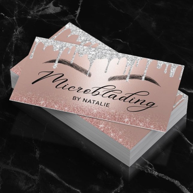 Microblading Silver Tropfen Rose Gold Typografie Visitenkarte (Von Creator hochgeladen)