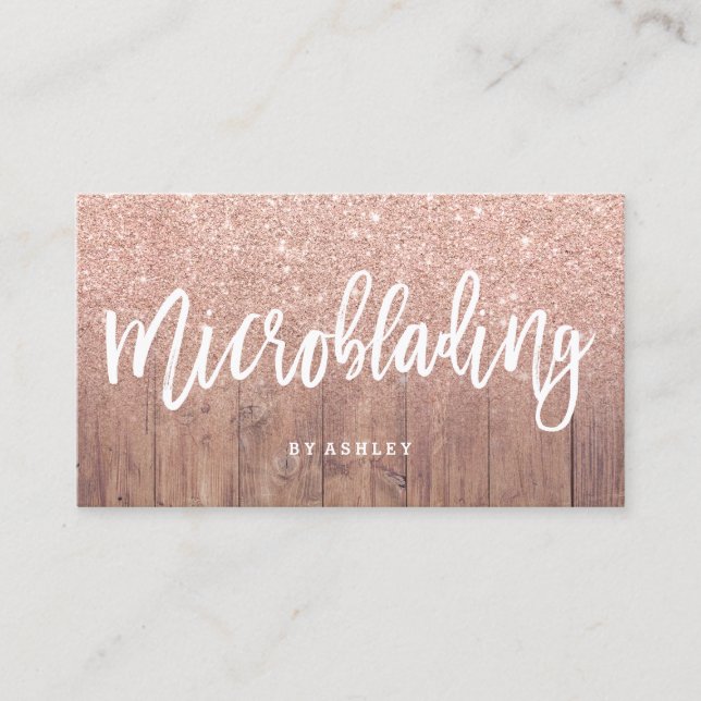 Microblading Typografie-RosengoldGlitterholz Visitenkarte (Vorderseite)
