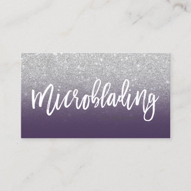 Microblading Typografie-Silber-Glitter lila Visitenkarte (Vorderseite)