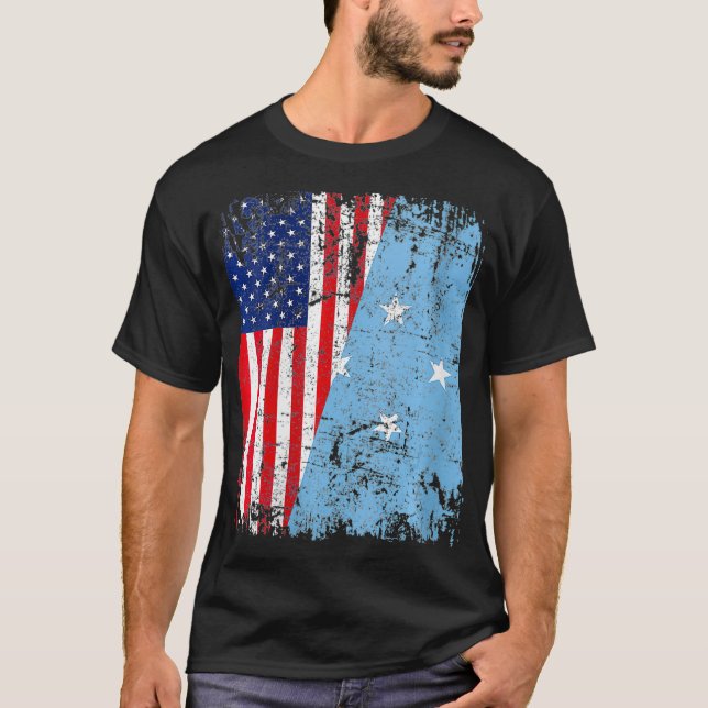 MICRONESIAN ROOTS Flag Halbamerikanischer Flaggen  T-Shirt (Vorderseite)
