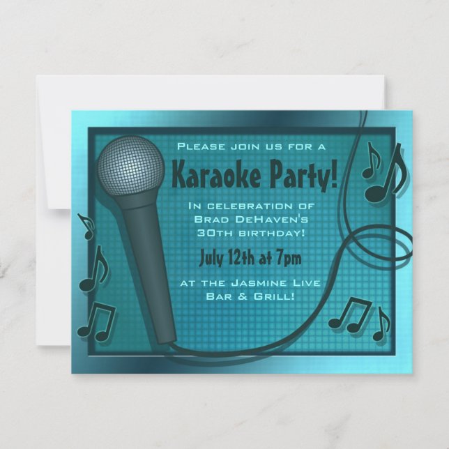 Microphone bleu Karaoke Party Invitation (Devant)
