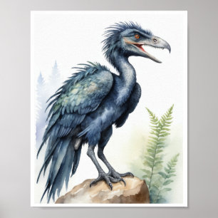 Microraptor Dinosaur Watercolor Poster
