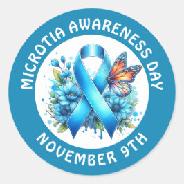 Microtia Blaues Bewusstseins-Tag-Band und Schmette Runder Aufkleber