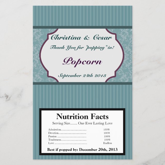 Microwave Popcorn Wrapper Aquamarin Blue Damask/St Flyer (Vorne)