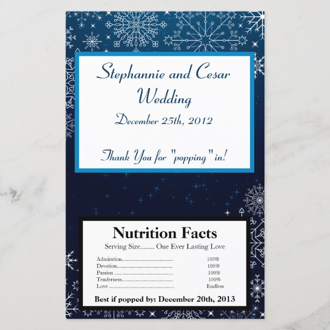 Microwave Popcorn Wrapper Blue Stars und Snowflake (Vorderseite)