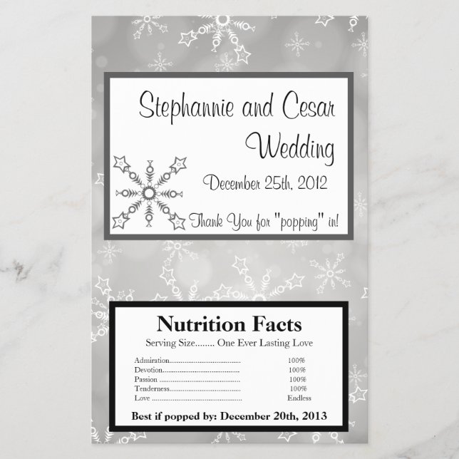 Microwave Popcorn Wrapper Grau Schneeflocken Flyer (Vorne)