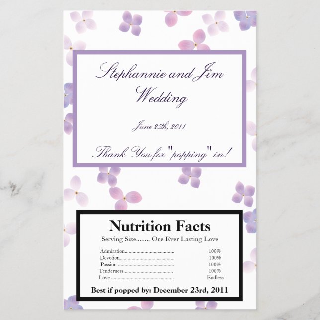 Microwave Popcorn Wrapper Lila Hydrangea Flyer (Vorne)