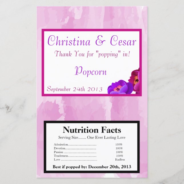 Microwave Popcorn Wrapper Lila/Pink Peony Blume (Vorderseite)