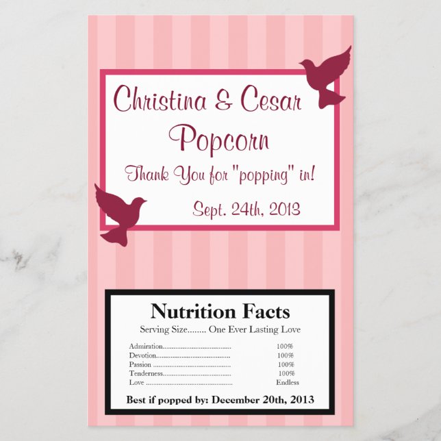Microwave Popcorn Wrapper Love Birds Pink Stripes Flyer (Vorne)