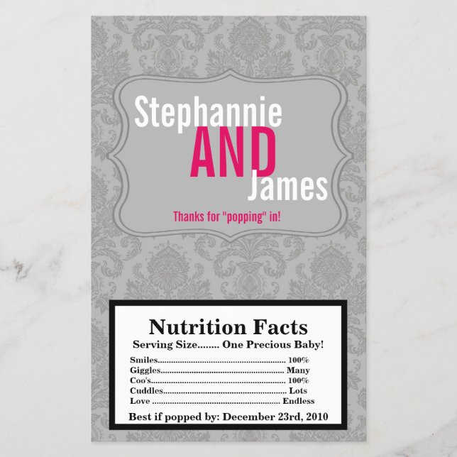 Microwave Popcorn Wrapper Modernes Grau Damask Spi Flyer (Vorne)