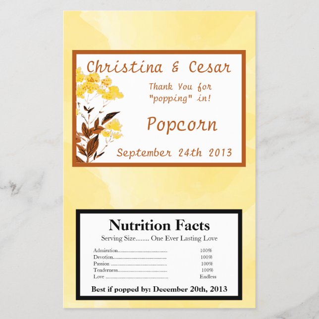 Microwave Popcorn Wrapper Mustard Yellow Poppy Flo Flyer (Vorne)