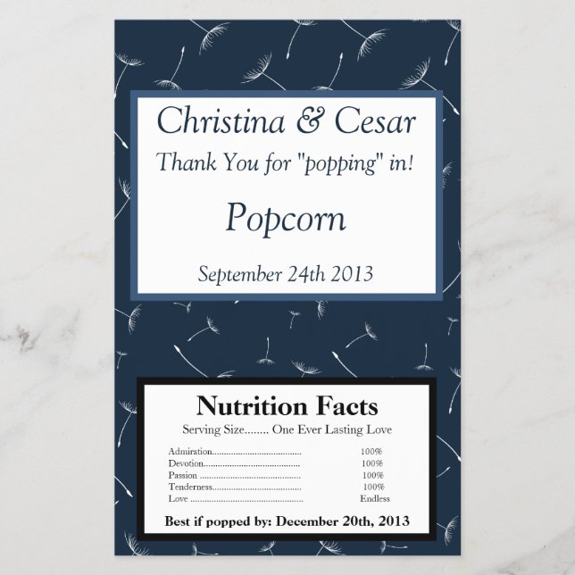 Microwave Popcorn Wrapper Navy Blue Dandelflow Flyer (Vorne)