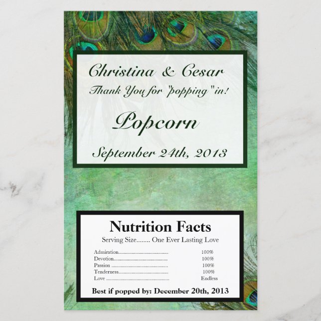 Microwave Popcorn Wrapper Peacock Green Feathers (Vorderseite)