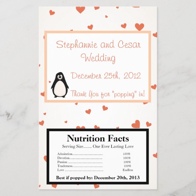 Microwave Popcorn Wrapper Pinguin Liebe/Herzrhythm Flyer (Vorne)