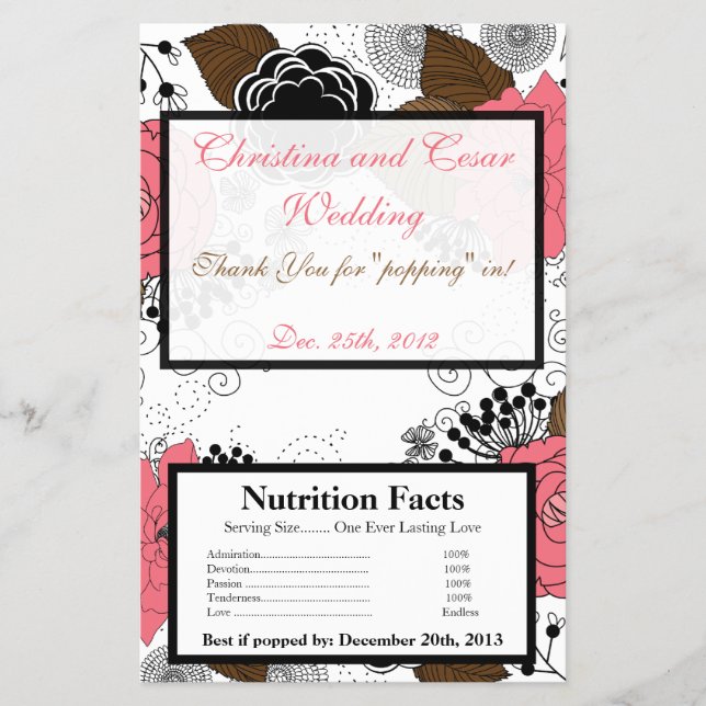 Microwave Popcorn Wrapper Pink Blume Braun Blätter Flyer (Vorne)