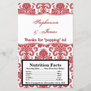 Microwave Popcorn Wrapper Red White Damask Lace