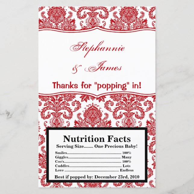 Microwave Popcorn Wrapper Red White Damask Lace (Vorderseite)