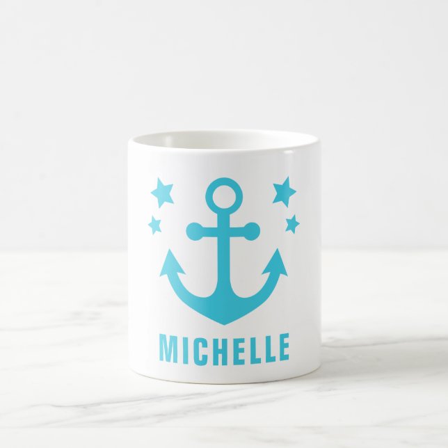 Mid Blue Anchor Nautical Clipart & Stars Kaffeetasse (Mittel)