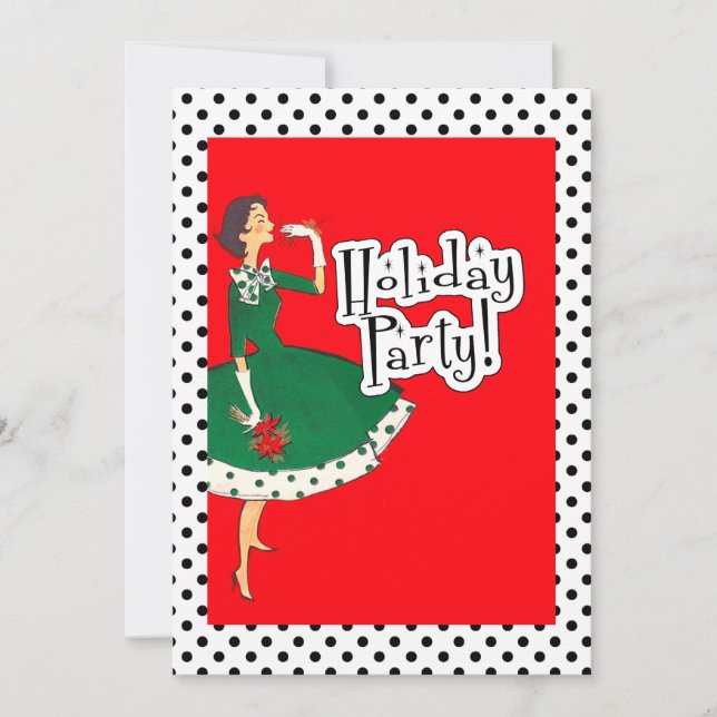 Mid Centrum Modern Girl Retro Holiday Party Einladung (Vorderseite)