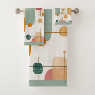 Mid centrury Teal, gold and pink abstract  Badhandtuch Set