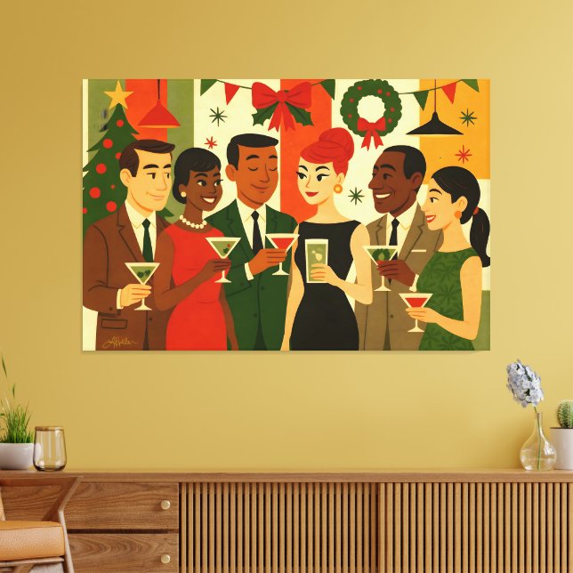 Mid Century 60s Christmas Office Cocktail Party Leinwanddruck (Insitu (Wohnzimmer))