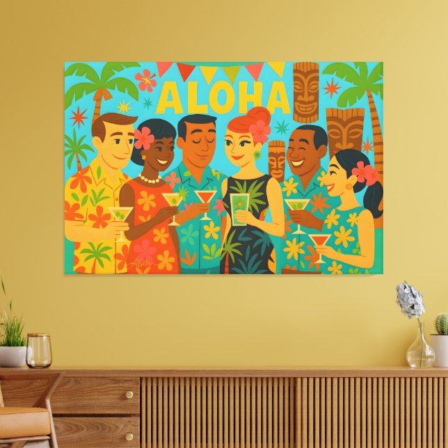 Mid Century 60s Luau Office Cocktail Party Leinwanddruck (Insitu (Wohnzimmer))