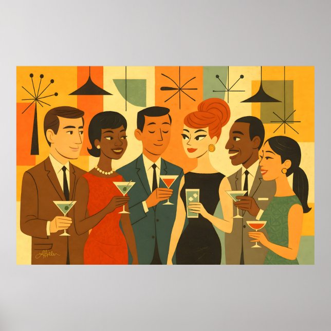 Mid Century 60s Office Cocktail Party Poster (Vorne)